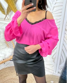 2-IN-1 TOP MIT SPITZENEFFEKT PE155 FUSHIA