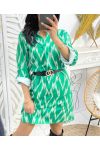 PRINTED TUNIC DRESS + BELT OFFERED PE477 GREEN