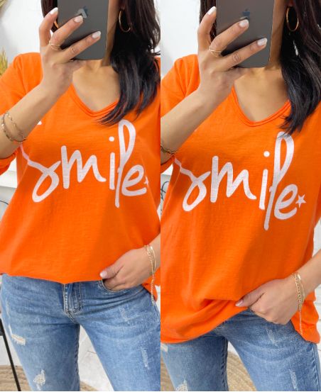 T-SHIRT SMILE SS483 POMARAŃCZOWY