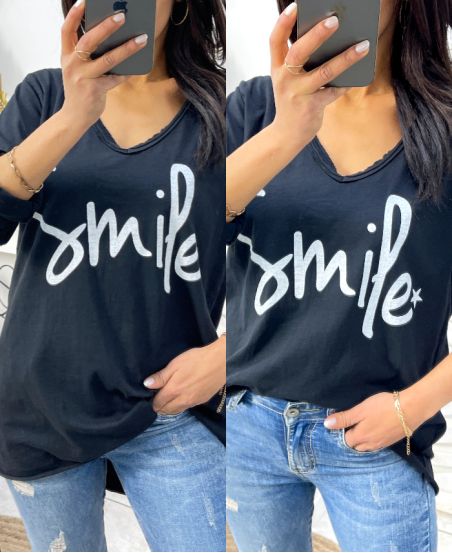 T-SHIRT SMILE PE483 NOIR