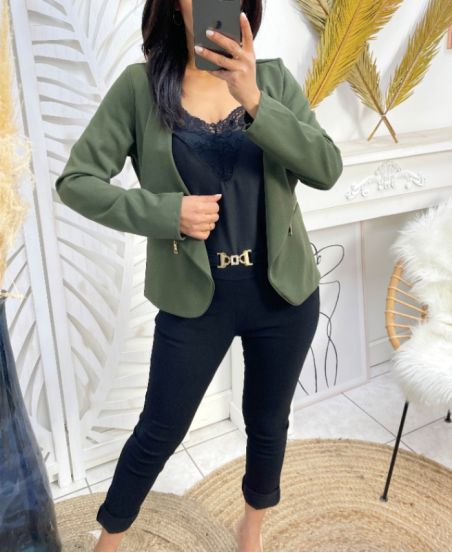 PE996 MILITARY GREEN ZIP CROPPED JACKET