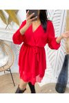RUFFLED DRESS WITH TIE SS290 RED