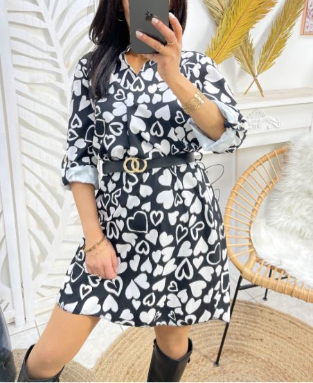 ROBE TUNIQUE IMPRIMEE PE07 NOIR