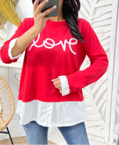 PULLOVER SHIRT LOVE PE01 ROT