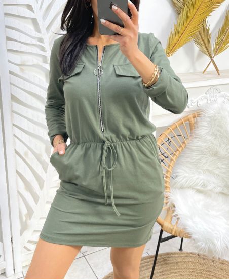 ROBE 2 POCHES ZIPEE PE488 VERT