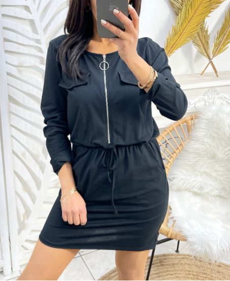 2-POCKET ZIPPED DRESS PE488 BLACK