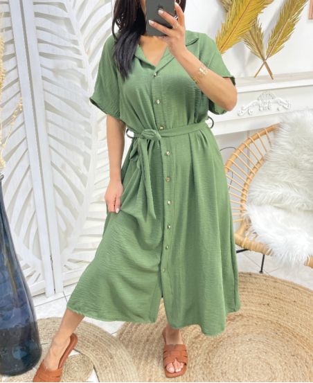 MILITARY GREEN PE304 BUTTON DRESS