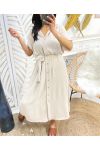 PE304 BUTTON DRESS BEIGE