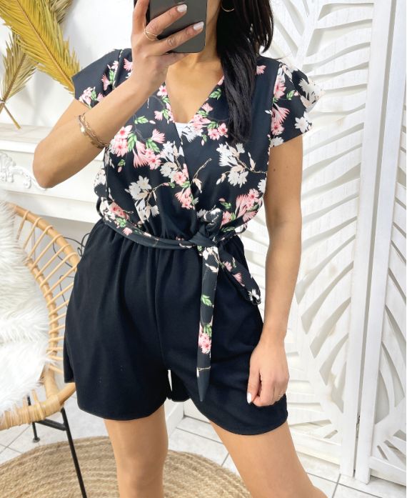 FLORAL SHORTSUIT PE1051 BLACK