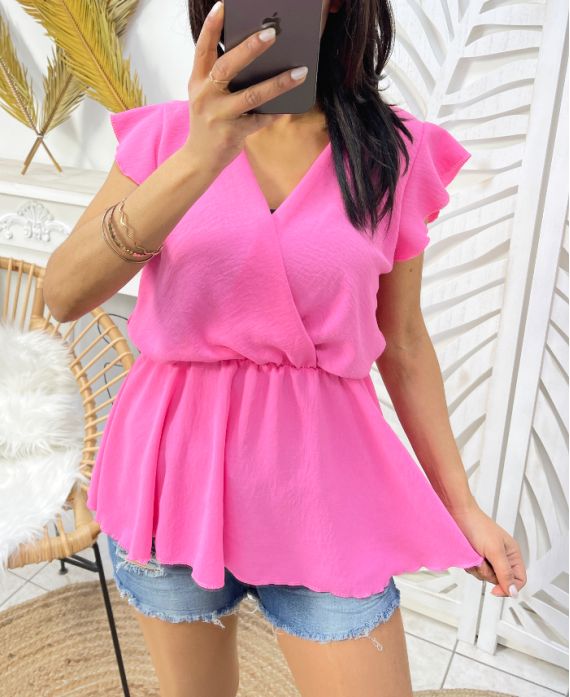 TOP SCOLLO A V PE1201 ROSA CARAMELLA