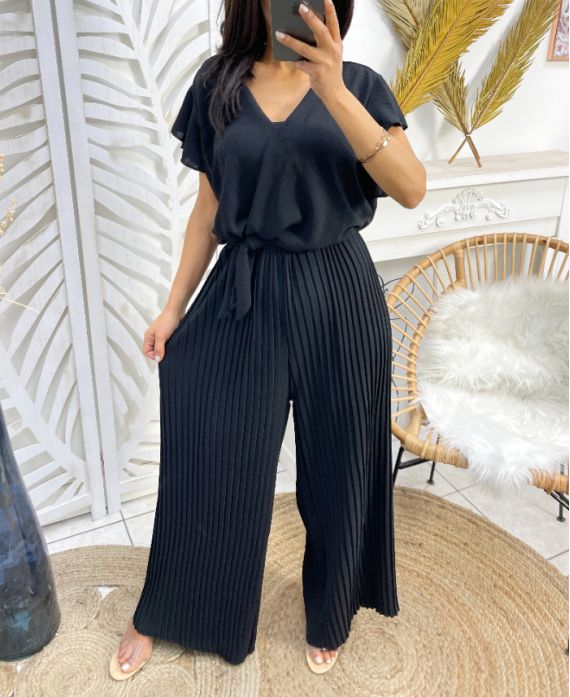 COMBINATION PLEATED TROUSERS PE1022 BLACK