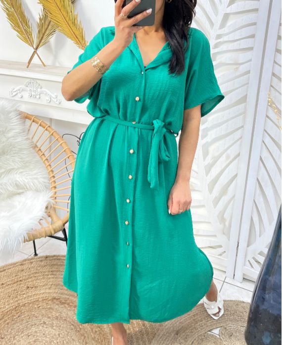 BUTTON DRESS PE304 EMERALD GREEN