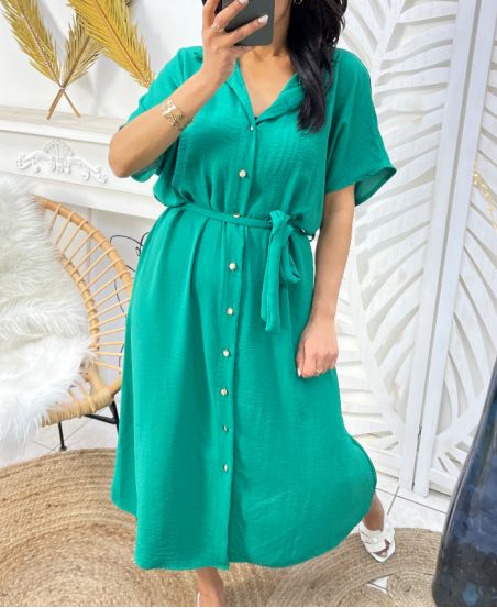 BUTTON DRESS PE304 EMERALD GREEN