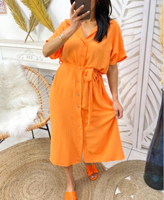 BUTTON DRESS PE304 ORANGE