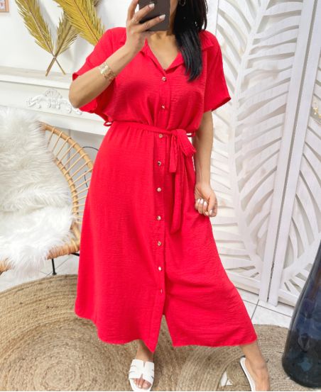 BUTTON DRESS PE304 ROOD