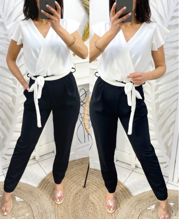 PE425 POCKET BROEK JUMPSUIT WIT