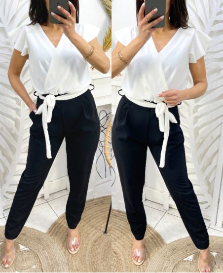 PE425 POCKET BROEK JUMPSUIT WIT