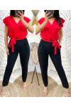 PE425 RED POCKET JUMPSUIT