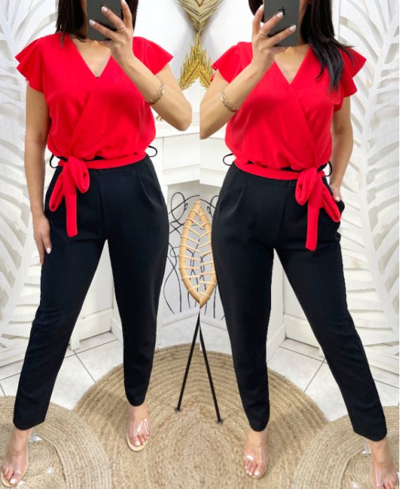 PE425 JUMPSUIT MET RODE ZAKKEN