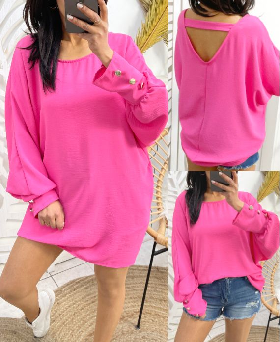 OVERSIZED OPEN ACHTERKANT TOP PE412 FUCHSIA