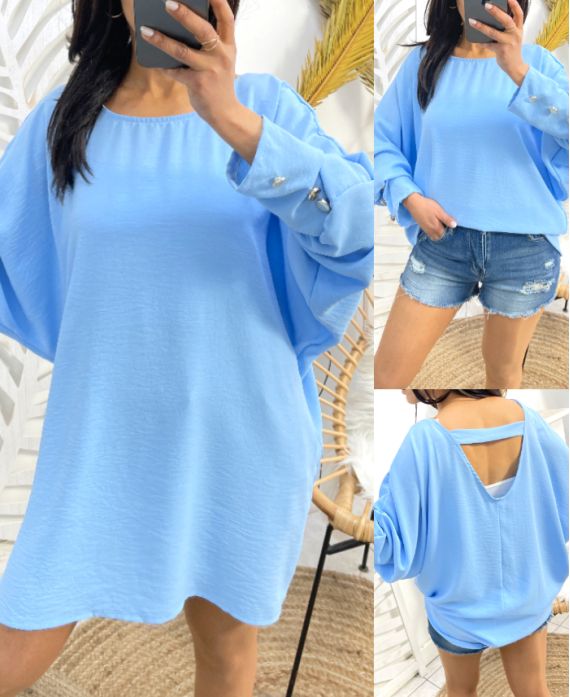 TOP OVERSIZE CON ESPALDA ABIERTA PE412 AZUL CIELO