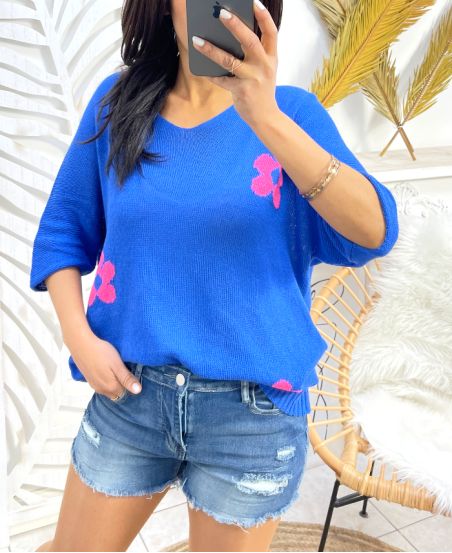 TRICOT FLEUR PE387 BLEU ROYAL