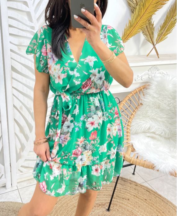 ROBE FLORALE PE731 VERT