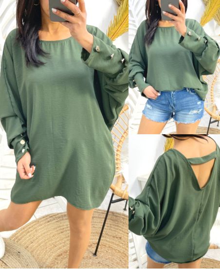 OVERSIZED TOP BUTTONS GOLD OPEN BACK PE412 MILITARY GREEN