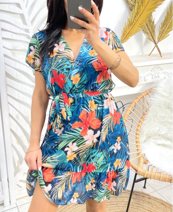 TROPICAL PRINTED DRESS PE1094 BLACK