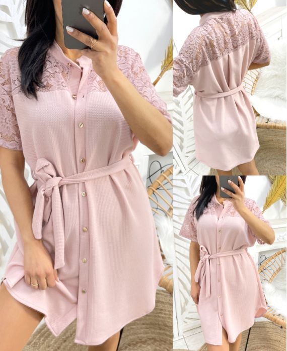 ROBE TUNIQUE DENTELE PE253 ROSE