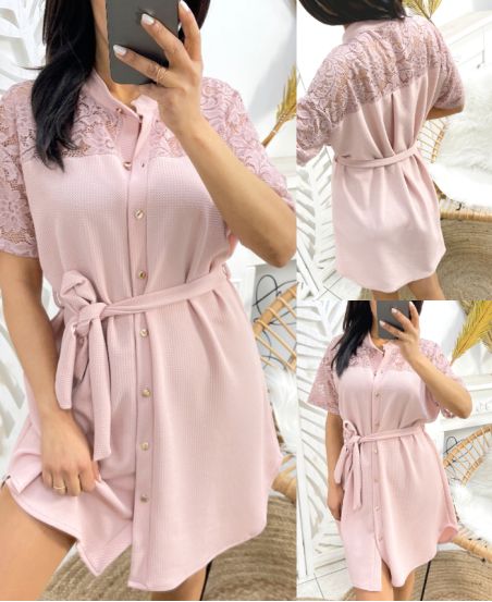 ROBE TUNIQUE DENTELE PE253 ROSE