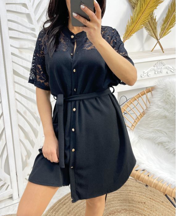 SERRATED TUNIC DRESS PE253 BLACK