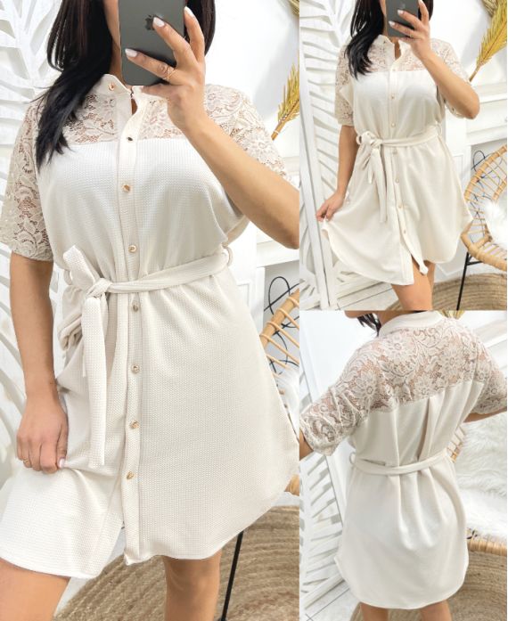 PE253 SERRATED TUNIC DRESS BEIGE