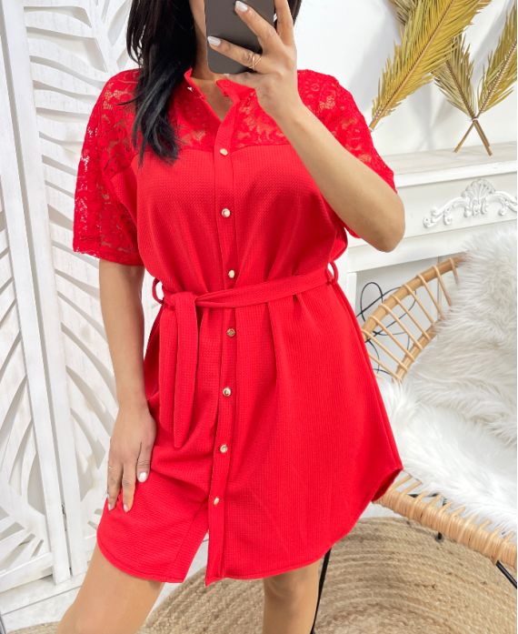 ROBE TUNIQUE DENTELE PE253 ROUGE