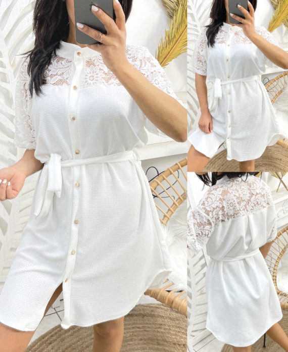 ROBE TUNIQUE DENTELE PE253 BLANC