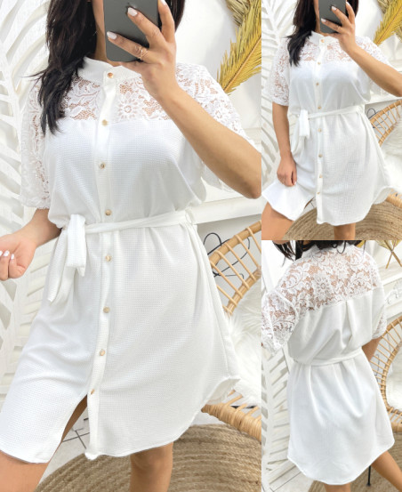 SERRATED TUNIC DRESS PE253 WHITE