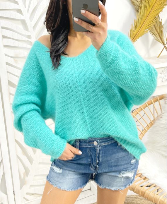 SOFT V-NECK SWEATER AH871 PASTEL GREEN