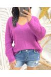 PULLOVER DOUX COL V PE871 ROSE