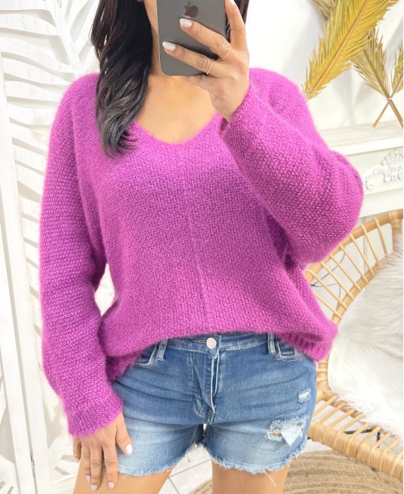 PULLOVER DOUX COL V PE871 ROSE