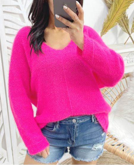 WEICHER PULLOVER MIT V-AUSSCHNITT AH871 FUSHIA