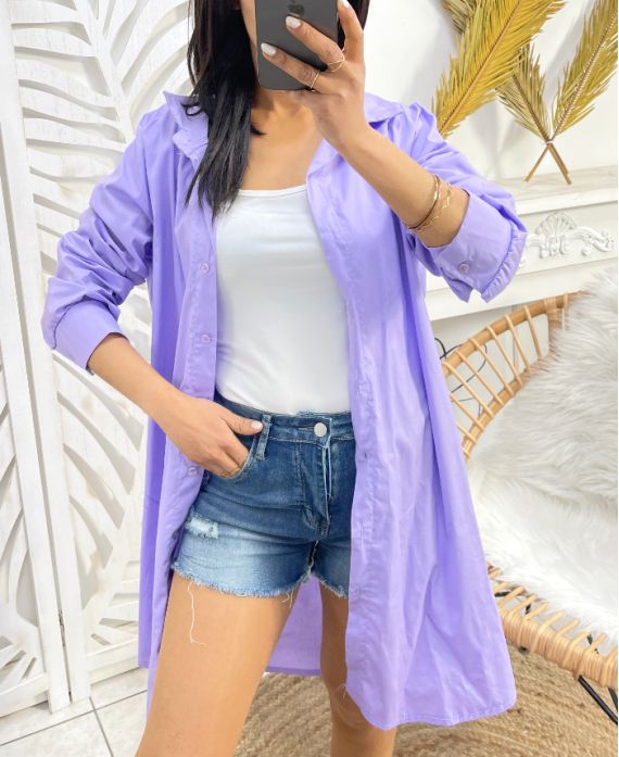 CAMICIA ABITO COTONE OVERSIZE PE801 LILA