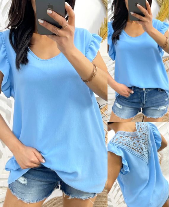 LACE BACK TOP PE333 SKY BLUE