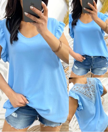 LACE BACK TOP PE333 SKY BLUE