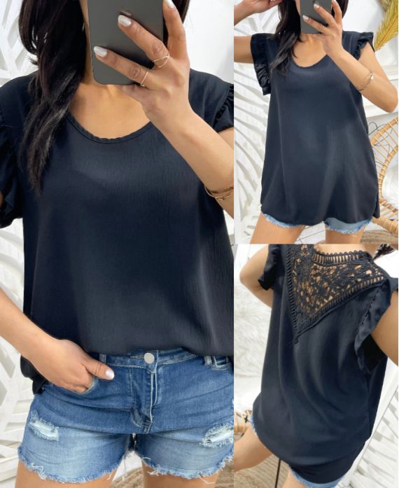 LACE BACK TOP PE333 BLACK