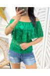 TOP IN PIZZO SPALLE DENUDEES VERDE SMERALDO 1770