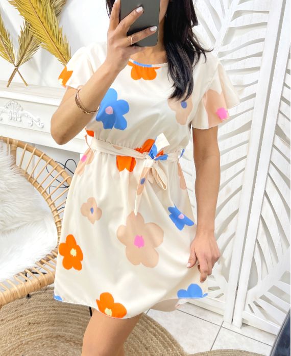 FLOWERS DRESS PE984 BEIGE