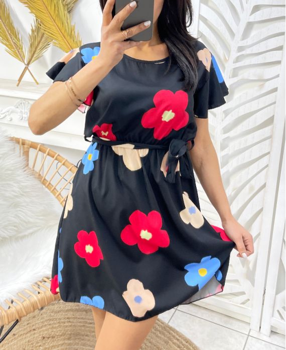 BLUMEN SS984 KLEID SCHWARZ