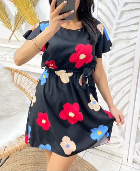 BLUMEN SS984 KLEID SCHWARZ