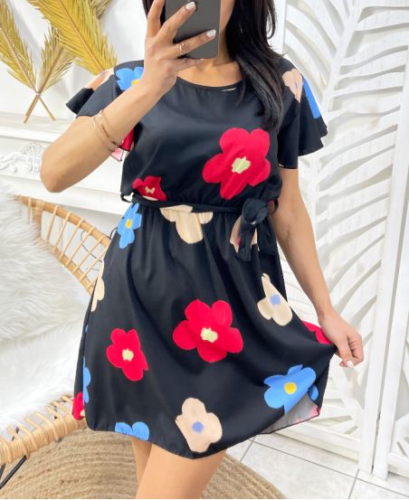 BLUMEN SS984 KLEID SCHWARZ