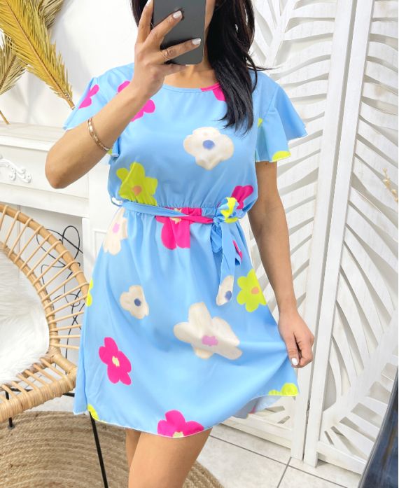 ROBE FLOWERS PE984 BLEU CIEL